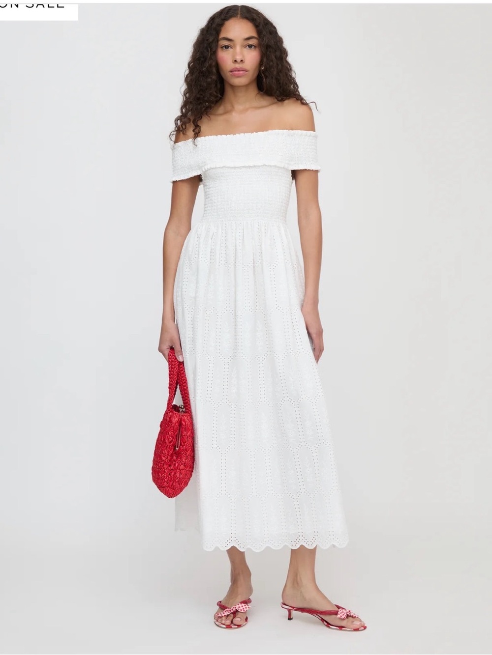 Hill House White Off-Shoulder Eyelet Midi Dress